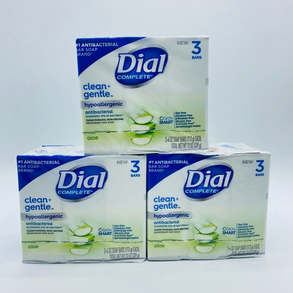 3 Dial Complete Clean+Gentle Aloe Soap 9 Bars Hypoallergenic Antibacterial New - Picture 1 of 5